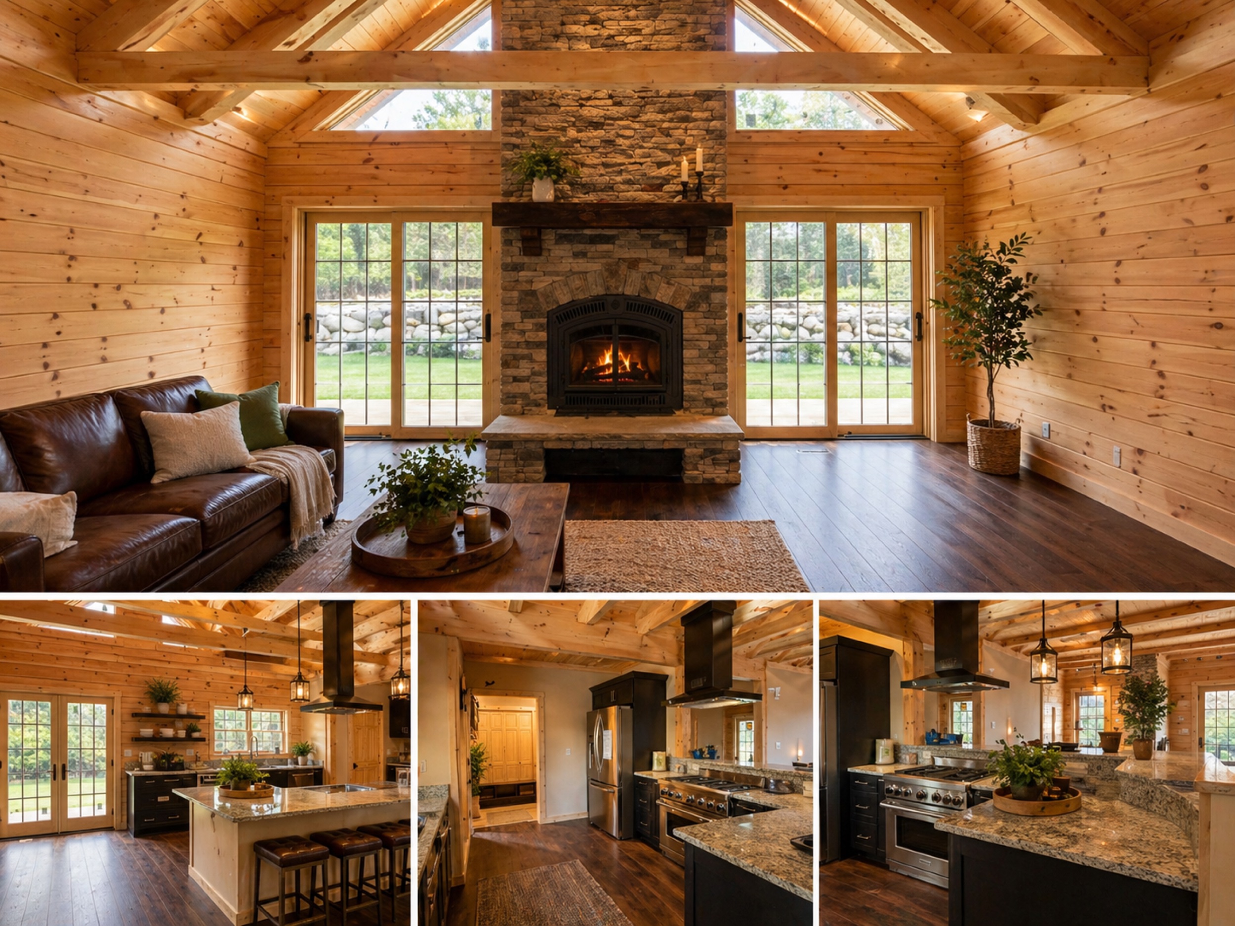 Peaks Ridge Great Room, Stone Fireplace & Kitchen
